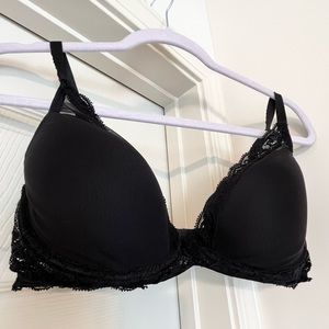 Black Natori Feathers Lace Plunge Bra 34DD